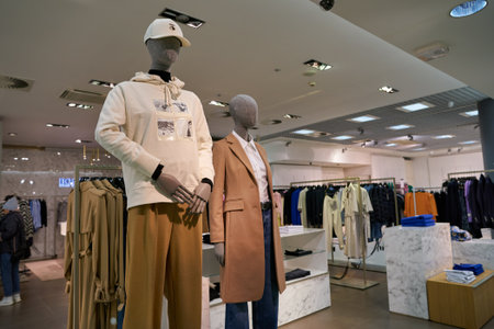 SAINT PETERSBURG, RUSSIA - CIRCA SEPTEMBER, 2022: clothes on display in Stockmann at Nevsky Centre Shopping Mallのeditorial素材