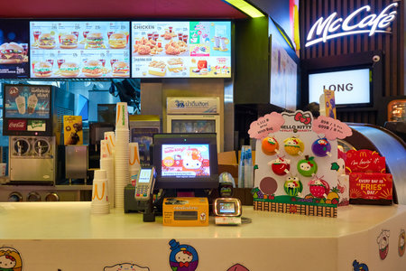 BANGKOK, THAILAND - CIRCA JANUARY, 2020: counter at McDonald's fast food restaurant in Bangkok.