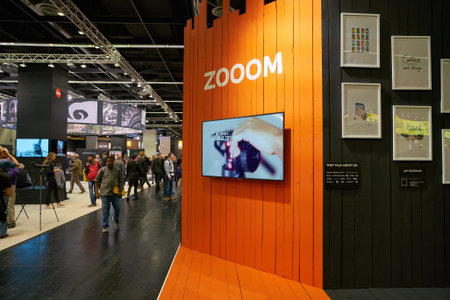 COLOGNE, GERMANY - CIRCA SEPTEMBER, 2018: interior shot of Photokina Exhibition. Photokina is a trade fair held in Europe for the photographic and imaging industries.のeditorial素材