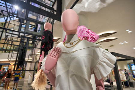 BANGKOK, THAILAND - CIRCA JANUARY, 2020: close up shot of dressed mannequin displayed in Siam...