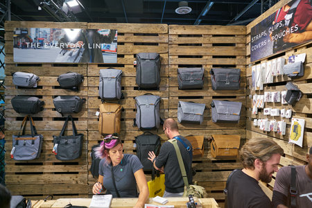 COLOGNE, GERMANY - CIRCA SEPTEMBER, 2018: various bags on display at Photokina Exhibition. Photokina...