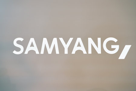 COLOGNE, GERMANY - CIRCA SEPTEMBER, 2018: close up shot of Samyang sign as seen at Photokina...
