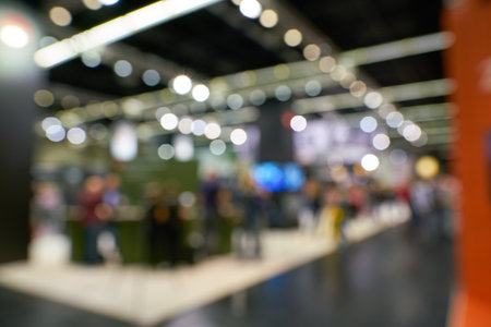 COLOGNE, GERMANY - CIRCA SEPTEMBER, 2018: defocused interior shot of Photokina Exhibition. Photokina is a trade fair held in Europe for the photographic and imaging industries.のeditorial素材