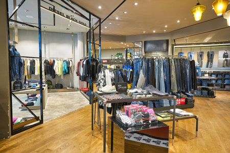 BANGKOK, THAILAND - CIRCA JANUARY, 2020: interior shot of Diesel store in Siam Discovery shopping center in Bangkok.のeditorial素材