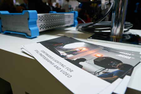 COLOGNE, GERMANY - CIRCA SEPTEMBER, 2018: advertising for ARRI at Photokina Exhibition. Photokina is a trade fair held in Europe for the photographic and imaging industries.のeditorial素材