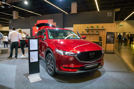 COLOGNE, GERMANY - CIRCA SEPTEMBER, 2018: red Mazda CX-5 on display at Photokina Exhibition. Photokina is a trade fair held in Europe for the photographic and imaging industries.のeditorial素材