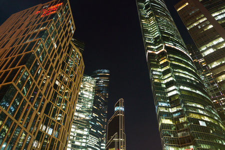 MOSCOW, RUSSIA - CIRCA SEPTEMBER, 2018: view of Moscow International Business Center at night.のeditorial素材