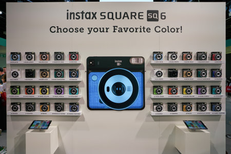 COLOGNE, GERMANY - CIRCA SEPTEMBER, 2018: Instax cameras on display at Photokina Exhibition....