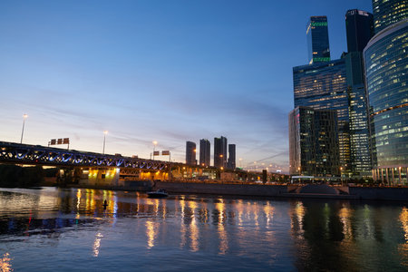 MOSCOW, RUSSIA - CIRCA SEPTEMBER, 2018: street level view of Moscow at night.のeditorial素材