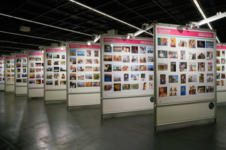COLOGNE, GERMANY - CIRCA SEPTEMBER, 2018: interior shot of Photokina Exhibition. Photokina is a trade fair held in Europe for the photographic and imaging industries.のeditorial素材