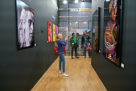 COLOGNE, GERMANY - CIRCA SEPTEMBER, 2018: interior shot of Photokina Exhibition. Photokina is a trade fair held in Europe for the photographic and imaging industries.のeditorial素材