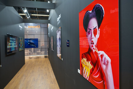 COLOGNE, GERMANY - CIRCA SEPTEMBER, 2018: interior shot of Photokina Exhibition. Photokina is a trade fair held in Europe for the photographic and imaging industries.のeditorial素材