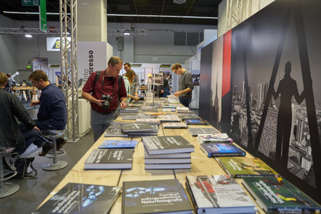 COLOGNE, GERMANY - CIRCA SEPTEMBER, 2018: books on display as seen at Photokina Exhibition....