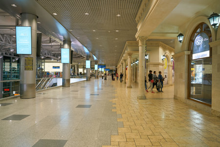 MOSCOW, RUSSIA - CIRCA SEPTEMBER, 2018: interior shot of Domodedovo Airport.のeditorial素材