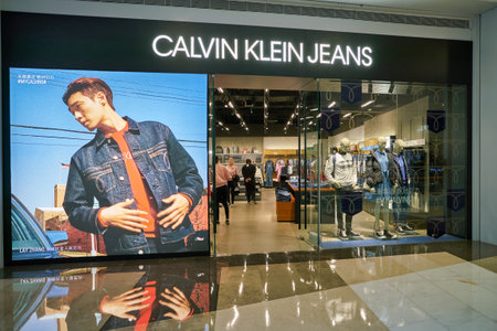 SHENZHEN, CHINA - CIRCA NOVEMBER, 2019: entrance to Calvin Klein Jeans store in Shenzhen.のeditorial素材