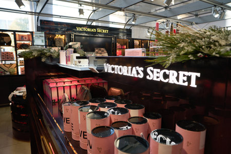 MILAN, ITALY - CIRCA NOVEMBER, 2017: interior shot of Victoria's Secret store. Victoria's Secret is an American lingerie, clothing, and beauty retailer.のeditorial素材