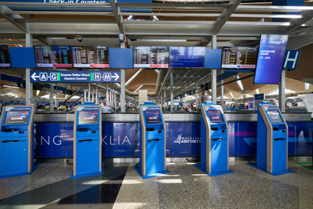 KUALA LUMPUR, MALAYSIA - CIRCA JANUARY, 2020: self check-in kiosks at Kuala Lumpur International...