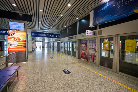 KUALA LUMPUR, MALAYSIA - CIRCA JANUARY, 2020: Aerotrain boarding platform at Kuala Lumpur International Airport.のeditorial素材