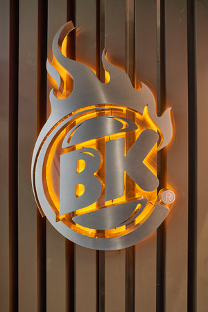 SHENZHEN, CHINA - CIRCA NOVEMBER, 2019: Burger King sign as seen at KK Mall in Shenzhen. Burger King is a multinational chain of hamburger fast food restaurants.のeditorial素材