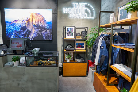 SHENZHEN, CHINA - CIRCA NOVEMBER, 2019: interior shot of The North Face store in Shenzhen. The North Face is an American outdoor recreation products companyのeditorial素材