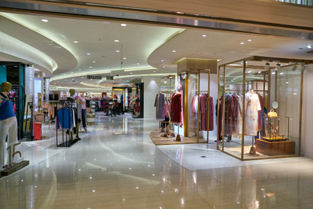 SHENZHEN, CHINA - CIRCA NOVEMBER, 2019: apparel on dipslay at Reel department store in MixC shopping...