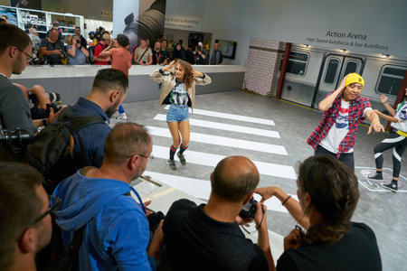COLOGNE, GERMANY - CIRCA SEPTEMBER, 2018: atmosphere at Sony space in Photokina Exhibition. Photokina is a trade fair held in Europe for the photographic and imaging industries.のeditorial素材