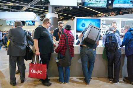 COLOGNE, GERMANY - CIRCA SEPTEMBER, 2018: atmosphere at Sony space in Photokina Exhibition. Photokina is a trade fair held in Europe for the photographic and imaging industries.のeditorial素材