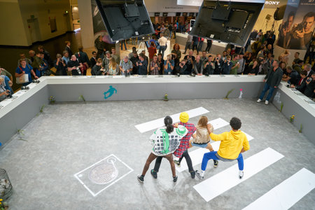 COLOGNE, GERMANY - CIRCA SEPTEMBER, 2018: atmosphere at Sony space in Photokina Exhibition. Photokina is a trade fair held in Europe for the photographic and imaging industries.のeditorial素材