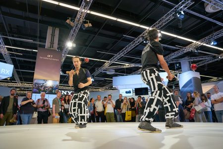 COLOGNE, GERMANY - CIRCA SEPTEMBER, 2018: atmosphere at Sony space in Photokina Exhibition. Photokina is a trade fair held in Europe for the photographic and imaging industries.のeditorial素材