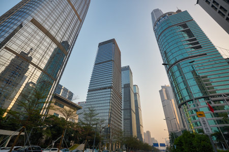 SHENZHEN, CHINA - 27 NOVEMBER, 2019: Shenzhen urban landscape in the evening.のeditorial素材