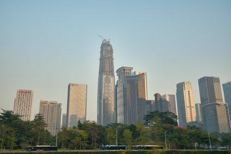 SHENZHEN, CHINA - 27 NOVEMBER, 2019: Shenzhen urban landscape in the evening.