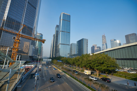SHENZHEN, CHINA - 27 NOVEMBER, 2019: Shenzhen urban landscape in the daytime.のeditorial素材