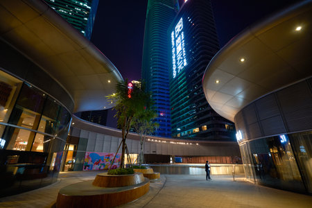 SHENZHEN, CHINA - 27 NOVEMBER, 2019: view from One Avenue shopping centre in Shenzhen downtown in the night.のeditorial素材