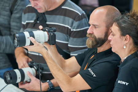 COLOGNE, GERMANY - CIRCA SEPTEMBER, 2018: atmosphere at Sony space in Photokina Exhibition. Photokina is a trade fair held in Europe for the photographic and imaging industries.のeditorial素材