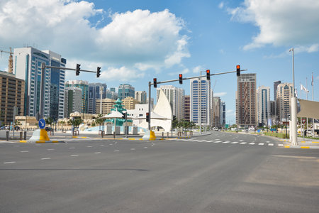 ABU DHABI, UAE - CIRCA JANUARY, 2020: street level view of Abu Dhabi.のeditorial素材