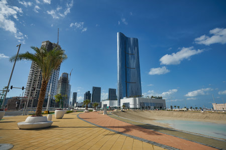 ABU DHABI, UAE - CIRCA JANUARY, 2020: street level view of Abu Dhabi.のeditorial素材