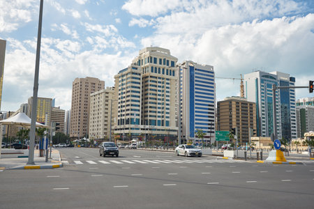 ABU DHABI, UAE - CIRCA JANUARY, 2020: street level view of Abu Dhabi.のeditorial素材