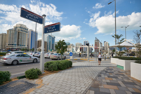 ABU DHABI, UAE - CIRCA JANUARY, 2020: street level view of Abu Dhabi.のeditorial素材