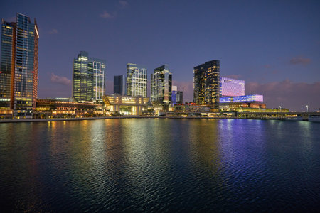 ABU DHABI, UAE - CIRCA JANUARY, 2020: Abu Dhabi urban landscape in the night.のeditorial素材