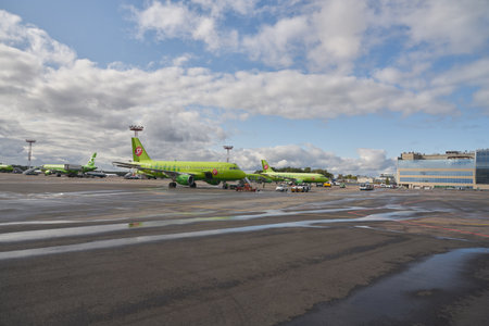 MOSCOW, RUSSIA - CIRCA SEPTEMBER, 2019: view of Moscow Domodedovo Airport in the daytime.のeditorial素材