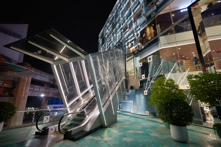 BANGKOK, THAILAND - CIRCA JANUARY, 2020: Siam Discovery shopping centre at night.のeditorial素材