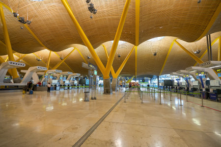 MADRID, SPAIN - CIRCA JANUARY, 2020: check-in area at Madrid-Barajas Airport, the main airport of Madrid.のeditorial素材