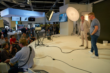 COLOGNE, GERMANY - CIRCA SEPTEMBER, 2018: atmosphere at Sony space in Photokina Exhibition. Photokina is a trade fair held in Europe for the photographic and imaging industries.のeditorial素材