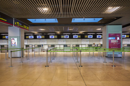 MADRID, SPAIN - CIRCA JANUARY, 2020: check-in area at Madrid-Barajas Airport, the main airport of Madrid.のeditorial素材