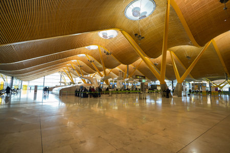 MADRID, SPAIN - CIRCA JANUARY, 2020: check-in area at Madrid-Barajas Airport, the main airport of Madrid.のeditorial素材
