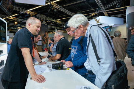 COLOGNE, GERMANY - CIRCA SEPTEMBER, 2018: atmosphere at Sony space in Photokina Exhibition. Photokina is a trade fair held in Europe for the photographic and imaging industries.のeditorial素材