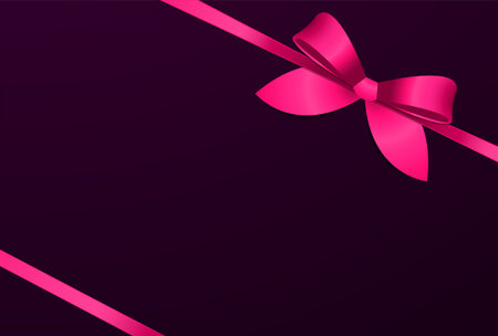 Decorative pink bow and pink ribbons on dark purple backgroundのイラスト素材