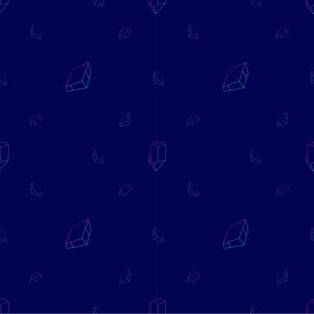 Seamless pattern with neon outline crystals, minerals and gem stones on dark blue backgroundのイラスト素材