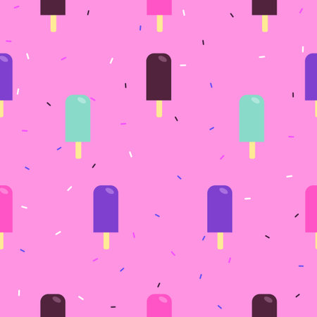 Seamless pattern with multi colored ice pop and icing on a pink background