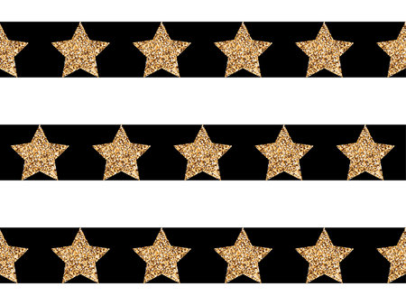 Golden glowing stars on a black and white striped background